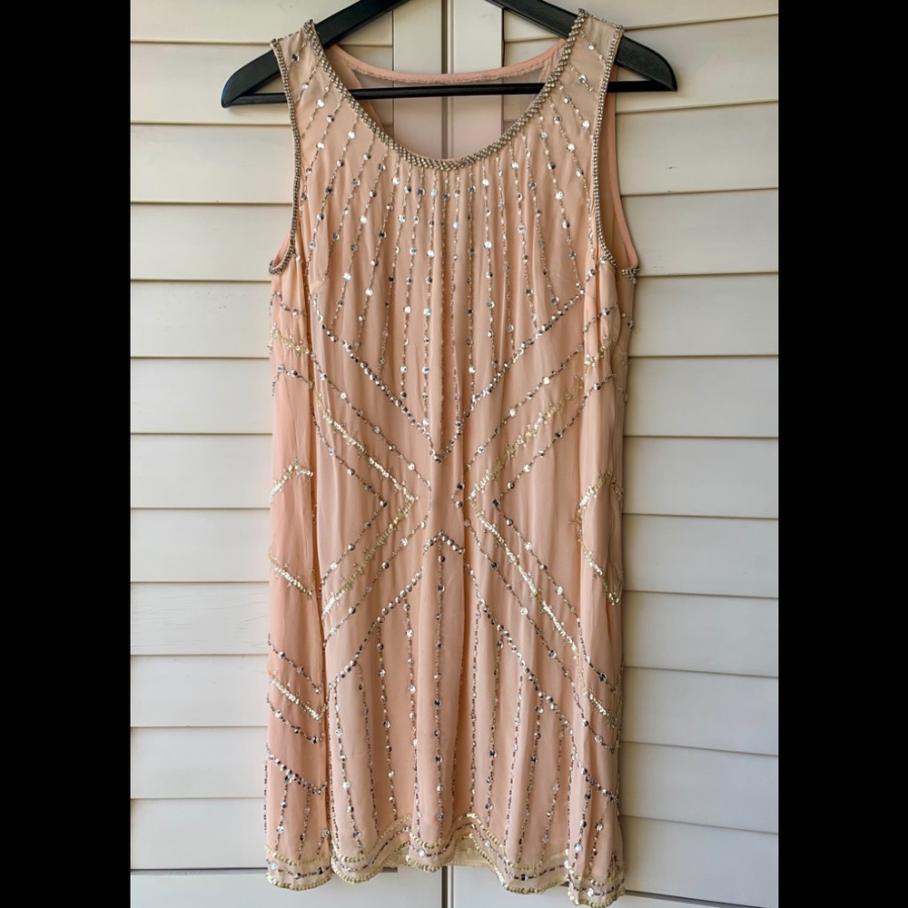 Phoebe Beaded Sheath Cocktail Dress in Peach